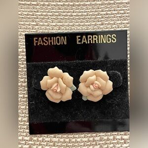 Pair of porcelain  pale pink rose earrings vintage